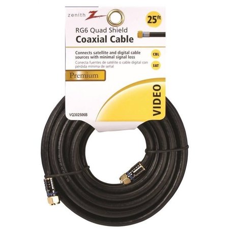 ZENITH Cable Coax Rg6/F Quad 25Ft Blk VQ302506B